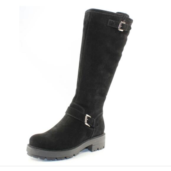 La Canadienne Hyacinth Buckle Suede Tall Chunky Boots Women’s sz. 10 in Black - Picture 1 of 8